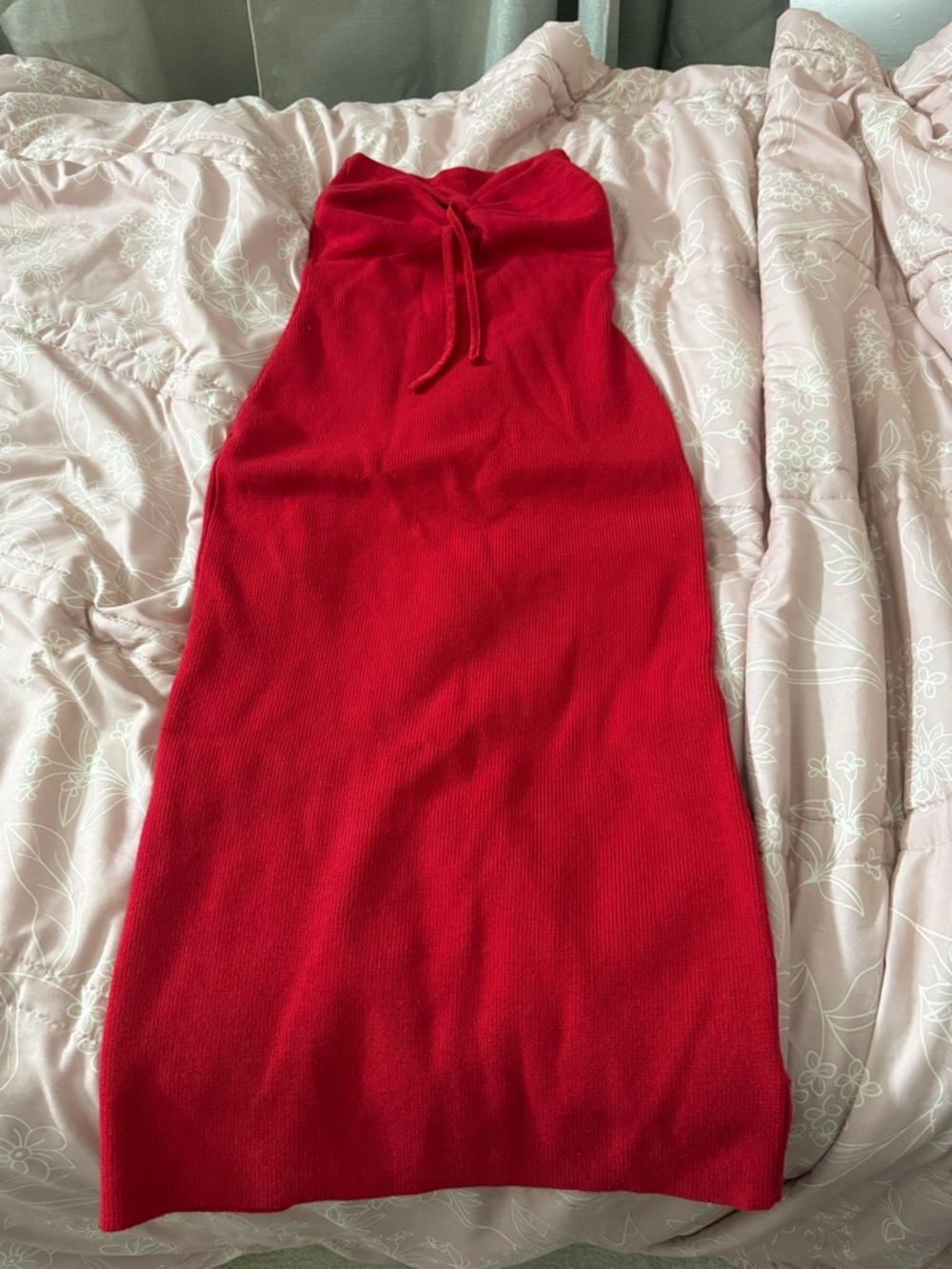 Amazon Red Strapless Maxi Dress with Tie Front